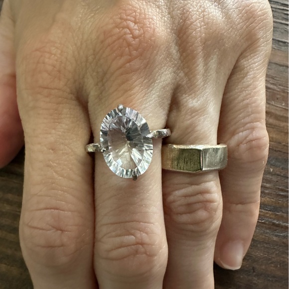 π Large Oval Sterling Cocktail / Engagement Ring π size: 6.5 - Picture 8 of 13